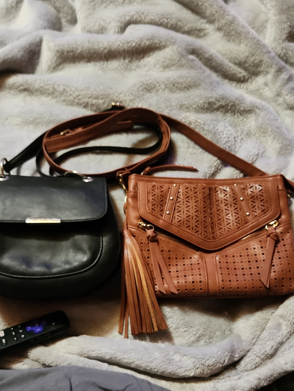 Black And Brown Laser-Cut Tassel Crossbody Bag - 2 Unbranded Bags
